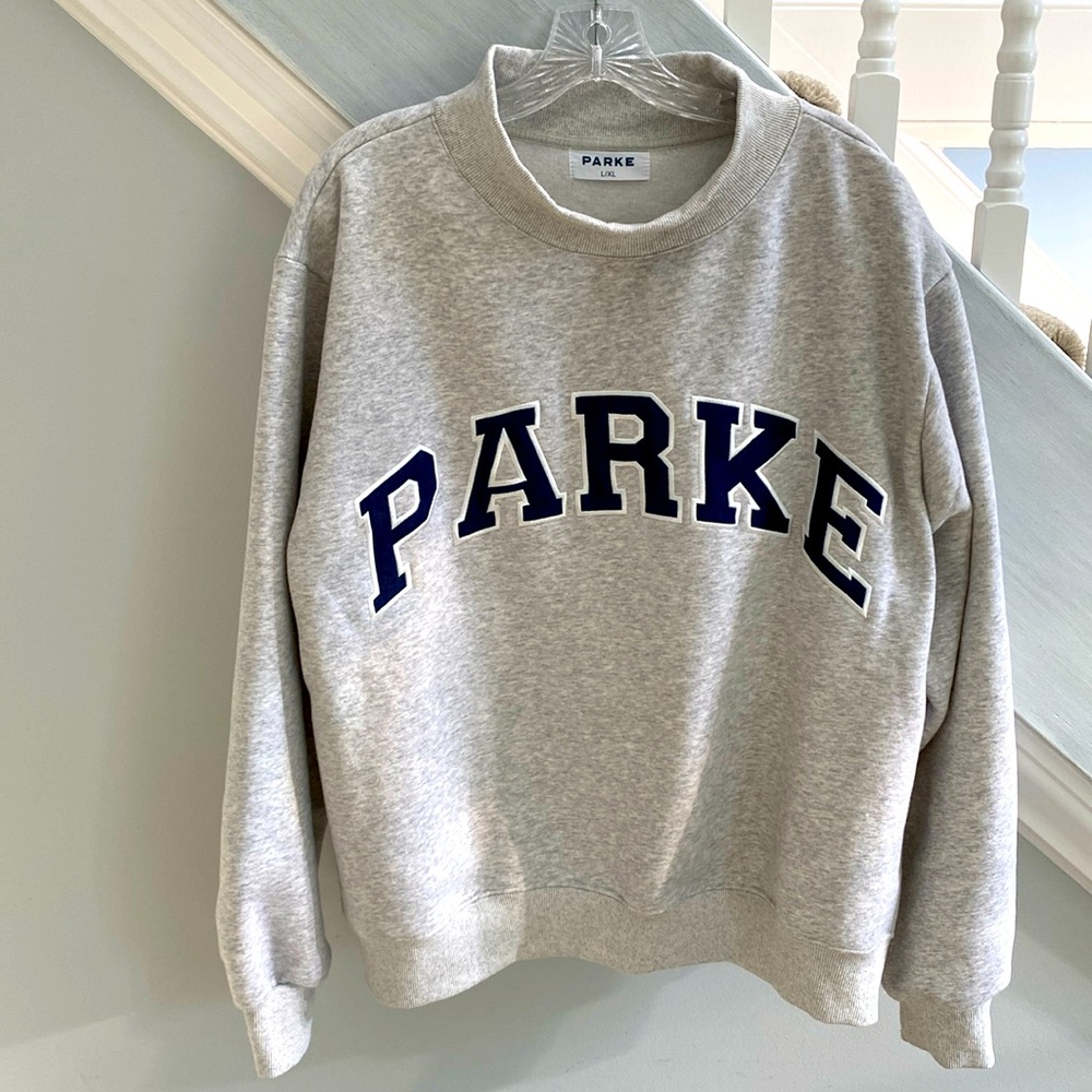 Gray Parke Sweatshirt with Navy Lettering
